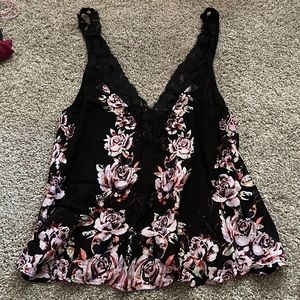 FREE PEOPLE intimately black flower tank top flowy XS NWT